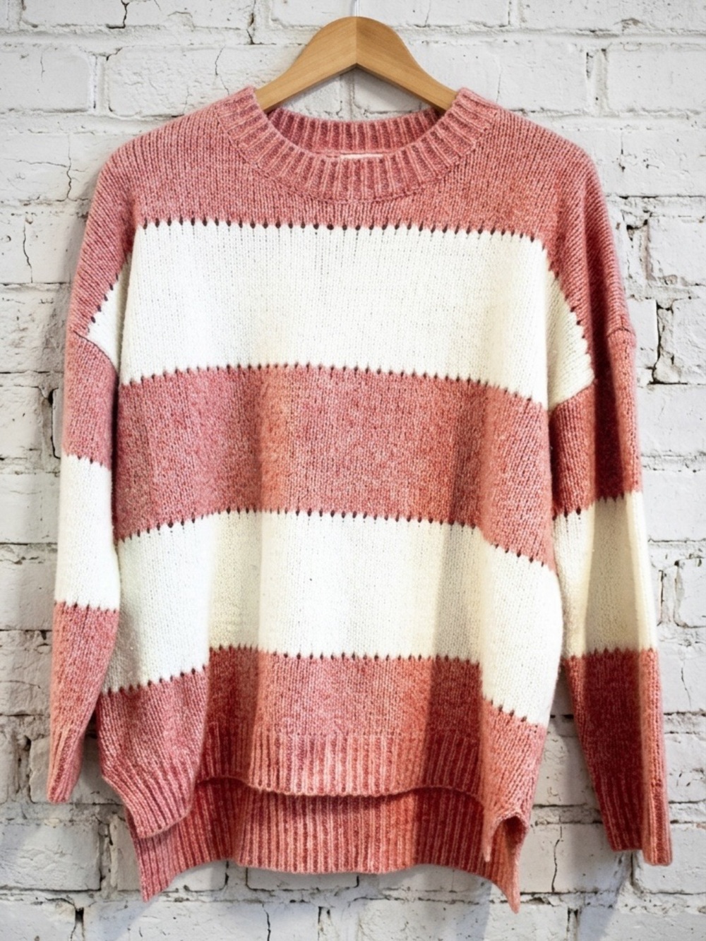 Striped Pink and White Women's Sweater